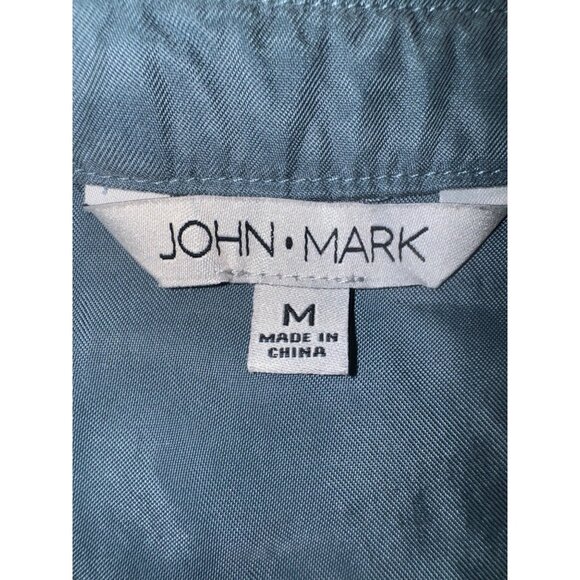 John Mark Soft Chambray Blue Button Boho Blouse Embroidered Front Tie M Cottage - Picture 5 of 12